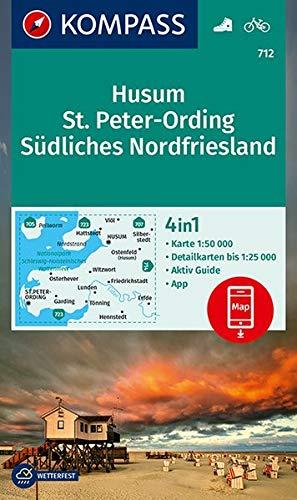 KOMPASS Wanderkarte Husum, St. Peter-Ording, Südliches Nordfriesland: 4in1 Wanderkarte 1:50000 mit Aktiv Guide und Detailkarten inklusive Karte zur ... (KOMPASS-Wanderkarten, Band 712)