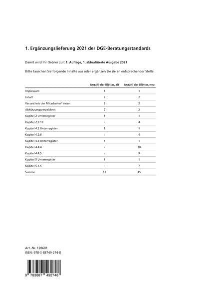 1. Ergänzungslieferung der DGE-Beratungsstandards