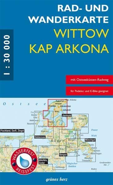 Rad- und Wanderkarte Wittow, Kap Arkona: Mit Dranske, Wiek, Altenkirchen, Putgarten, Breege und Juliusruh. Maßstab 1:30.000. Wasser- und reißfest.
