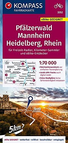 KOMPASS Fahrradkarte Pfälzerwald, Mannheim, Heidelberg, Rhein 1:70.000, FK 3352: reiß- und wetterfest mit Extra Stadtplänen (KOMPASS-Fahrradkarten Deutschland, Band 3352)