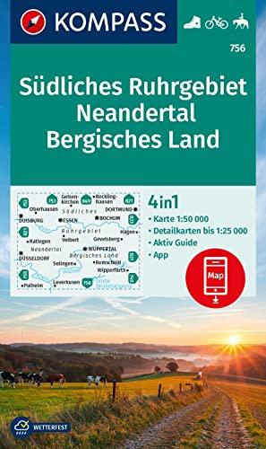 KOMPASS Wanderkarte 756 Südliches Ruhrgebiet, Neandertal, Bergisches Land 1:50.000: 4in1 Wanderkarte, mit Aktiv Guide und Detailkarten inklusive Karte ... in der KOMPASS-App. Fahrradfahren. Reiten.