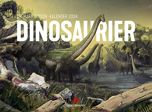 Dinosaurier Kalender 2024, Wandkalender im Querformat (45x33 cm) - Kinderkalender, wissenschaftliche Urzeit-Illustrationen, Paläontologie