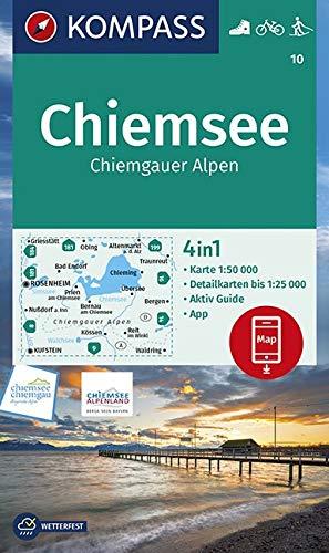 KOMPASS Wanderkarte Chiemsee, Chiemgauer Alpen: 4in1 Wanderkarte 1:50000 mit Aktiv Guide und Detailkarten inklusive Karte zur offline Verwendung in ... Langlaufen. (KOMPASS-Wanderkarten, Band 10)