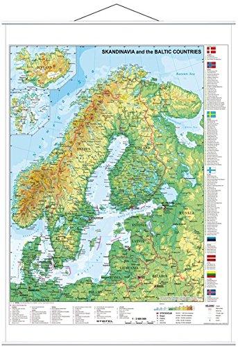 Skandinavien und Baltikum physisch - Wandkarte mit Metallbeleistung