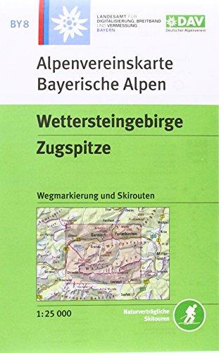 Wettersteingebirge, Zugspitze: Wegmarkierung und Skirouten - Topographische Karte 1:25.000