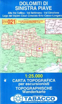 Dolomiti di Sinistra Piave: Wanderkarte Tabacco 021. 1:25000 (Cartes Topograh)