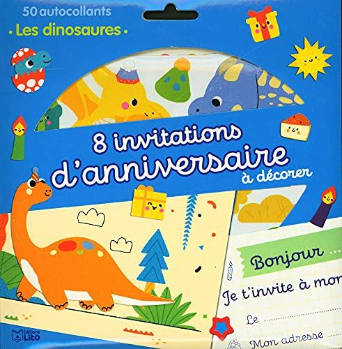 8 invitations d'anniversaire à décorer : les dinosaures : 50 autocollants