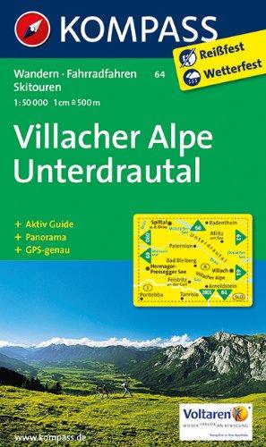 Villacher Alpe - Unterdrautal: Wanderkarte mit Aktiv Guide, Radrouten, alpinen Skirouten und Panorama. GPS-genau. 1:50000