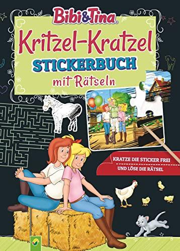 Bibi & Tina: Kritzel-Kratzel Stickerbuch mit Rätseln: Kratzbuch mit Bambus-Stick und spannenden Rätseln für Kinder ab 5 Jahren | Sticker zum Freikratzen, Rätseln und Einkleben