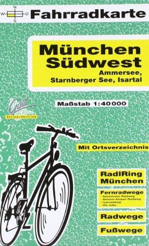 Fahrradkarte München Südwest, Ammersee, Starnberger See, Isartal. 1:40000