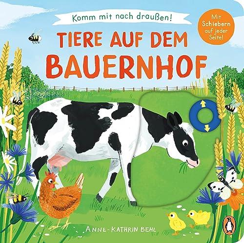 Komm mit nach draußen! - Tiere auf dem Bauernhof: Pappbilderbuch ab 2 Jahren mit farbigen Illustrationen, Schiebern und Auszugsseiten