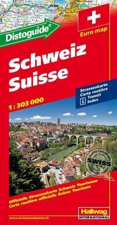 Straßenkarte Schweiz 1:303 000 mit Distoguide, Transitplänen und Index, Ausgabe 2009