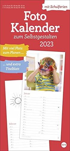 Fotokalender 2023 zum Selbstgestalten - Bastelkalender mit Monatskalendarium, Titelblatt zum Selbstgestalten, viel Platz für Notizen und mit Schulferien - 21 x 45 cm