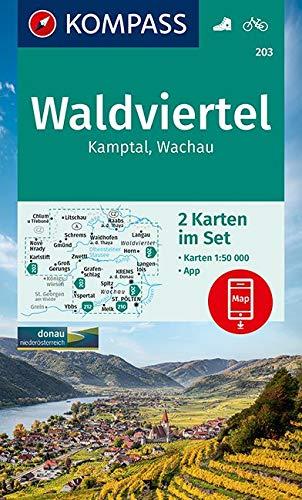 KOMPASS Wanderkarte Waldviertel, Kamptal, Wachau: 2 Wanderkarten 1:50000 im Set inklusive Karte zur offline Verwendung in der KOMPASS-App. Fahrradfahren. (KOMPASS-Wanderkarten, Band 203)