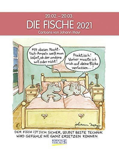 Fische 2021: Sternzeichenkalender-Cartoonkalender als Wandkalender im Format 19 x 24 cm.