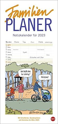 Peter Butschkow Familienplaner 2023 - Wandkalender mit Monatskalendarium, 5 Spalten, Schulferien, 2 Stundenpläne, 3-Monats-Ausblick Januar bis März 2024 - 21 x 45 cm