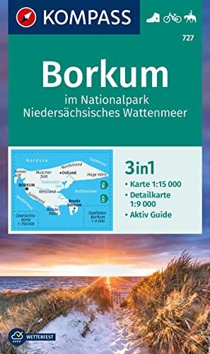 KOMPASS Wanderkarte 727 Borkum im Nationalpark Niedersächsisches Wattenmeer 1:15.000: 3in1 Wanderkarte, mit Aktiv Guide und Detailkarte. Fahrradfahren. Reiten.