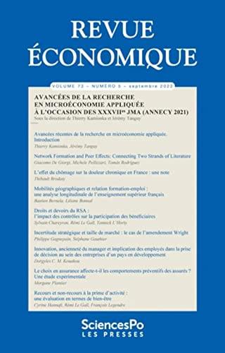 Revue économique, n° 73-5. Avancées de la recherche en microéconomie appliquée à l'occasion des XXXVIIes JMA (Annecy 2021)