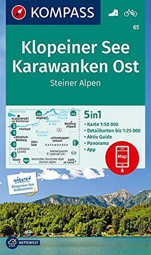 KOMPASS Wanderkarte Klopeiner See, Karawanken Ost, Steiner Alpen: 5in1 Wanderkarte 1:50000 mit Panorama, Aktiv Guide und Detailkarten inklusive Karte ... Fahrradfahren. (KOMPASS-Wanderkarten)