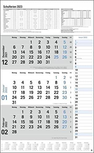 3-Monats-Planer 2023 mit Klappfälzel für Ferientermine - 3-Monatskalender - Bürokalender mit Datumsschieber 6 Notizspalte, Schulferien und Jahresübersicht - 30 x 39 cm