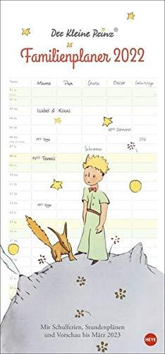 Der Kleine Prinz Familienplaner 2022- Wandkalender mit Monatskalendarium, 5 Spalten, Schulferien, 2 Stundenpläne, 3-Monats-Ausblick Januar bis März 2023 - 21 x 45 cm