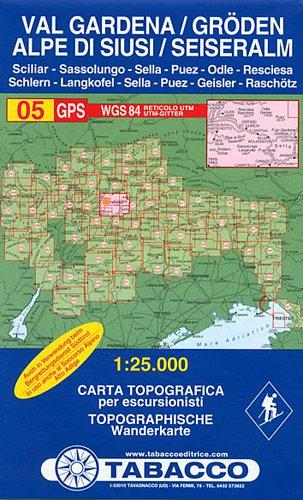 Gröden, Seiser Alm: Wanderkarte Tabacco 05. 1:25000 (Cartes Topograh)