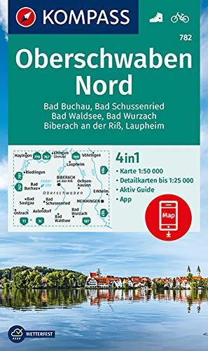 KOMPASS Wanderkarte Oberschwaben Nord: 4in1 Wanderkarte 1:50000 mit Aktiv Guide und Detailkarten inklusive Karte zur offline Verwendung in der ... (KOMPASS-Wanderkarten, Band 782)