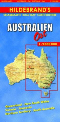 Hildebrand's Urlaubskarten, Australien Ost: Queensland / New South Wales / Victoria / Tasmania / Northern Territory / South Australia. Bundesstaaten- und Zeitzonenkarte