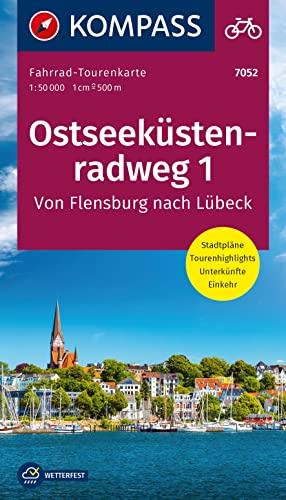 KOMPASS Fahrrad-Tourenkarte Ostseeküstenradweg 1, von Flensburg nach Lübeck 1:50.000: Leporello Karte, reiß- und wetterfest