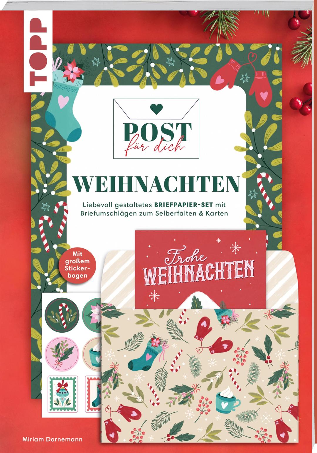 Post für dich. Weihnachtspost: Liebevoll gestaltetes Briefpapier-Set mit Briefumschlägen zum Selberfalten & Karten. Mit großem Stickerbogen.