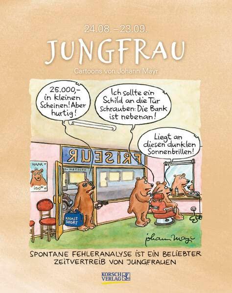 Jungfrau 2024: Sternzeichenkalender-Cartoonkalender als Wandkalender im Format 19 x 24 cm.