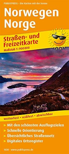 Norwegen, Norge: Straßen- und Freizeitkarte mit Touristischen Straßen, Highlights der Region und digitalem Ortsregister. 1:900.000 (Straßen- und Freizeitkarte / StuF)