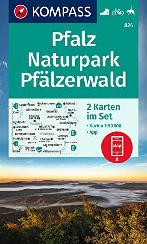 KOMPASS Wanderkarten-Set 826 Pfalz, Naturpark Pfälzerwald (2 Karten) 1:50.000: inklusive Karte zur offline Verwendung in der KOMPASS-App. Fahrradfahren. Reiten