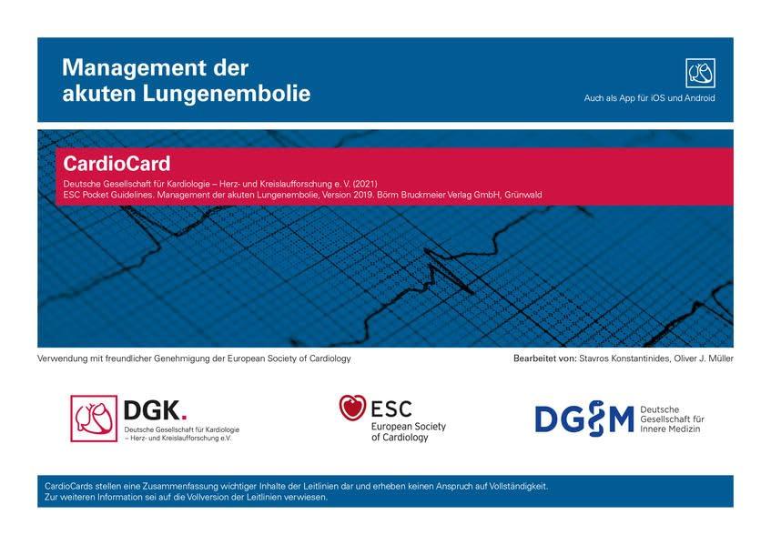 Management der akuten Lungenembolie: CardioCard (Pocket-Leitlinien / Publikationen von Fachgesellschaften)