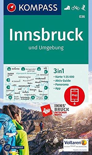 Innsbruck und Umgebung: 3in1 Wanderkarte 1:35000 mit Aktiv Guide und Panorama inklusive Karte zur offline Verwendung in der KOMPASS-App. Fahrradfahren. Skitouren. (KOMPASS-Wanderkarten, Band 36)