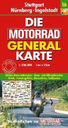 Motorrad Generalkarte Deutschland Stuttgart, Nürnberg, Ingolstadt 1:200 000