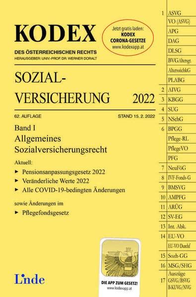 KODEX Sozialversicherung 2022, Band I (Kodex des Österreichischen Rechts)