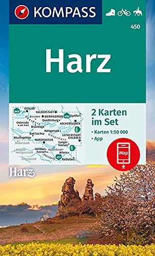 KOMPASS Wanderkarte Harz: 2 Wanderkarten 1:50000 im Set inklusive Karte zur offline Verwendung in der KOMPASS-App. Fahrradfahren. Reiten. (KOMPASS-Wanderkarten, Band 450)