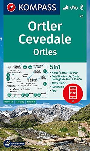 KOMPASS Wanderkarte Ortler/Ortles, Cevedale: 5in1 Wanderkarte 1:50000 mit Panorama, Aktiv Guide und Detailkarten inklusive Karte zur offline ... Skitouren. (KOMPASS-Wanderkarten, Band 72)