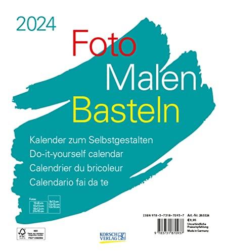 Foto-Malen-Basteln Bastelkalender weiß 2024: Fotokalender zum Selbstgestalten. Do-it-yourself Kalender mit festem Fotokarton. Format: 21,5 x 24 cm