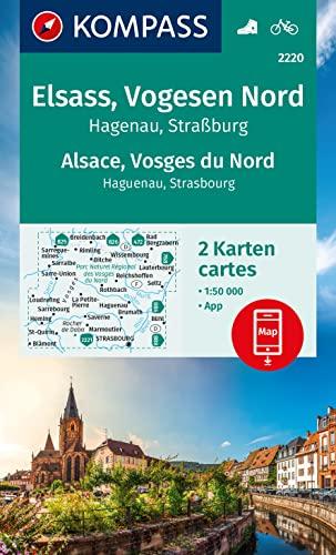 KOMPASS Wanderkarten-Set 2220 Elsass, Vogesen Nord, Hagenau, Straßburg / Alsace, Vosges du Nord, Haguenau, Strasbourg (2 Karten) 1:50.000: inklusive Karte zur offline Verwendung in der KOMPASS-App