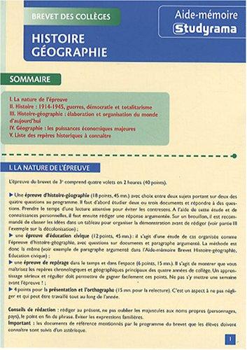 Histoire-géographie : brevet des collèges