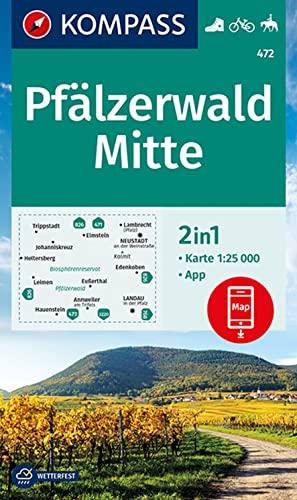 KOMPASS Wanderkarte 472 Pfälzerwald Mitte: 2in1 Wanderkarte 1:25000 inklusive Karte zur offline Verwendung in der KOMPASS-App. Fahrradfahren. Reiten. (KOMPASS-Wanderkarten, Band 472)