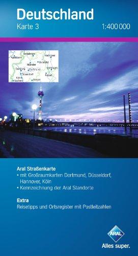 Aral Deutschland Karte 3 / 1:400 000 / Mitte-West 1, Nordrhein-Westfalen / Mit Großraumk. Dortmund, Düsseldorf, Hannover, Köln. Extra: Reisetipps und Ortsregister mit PLZ