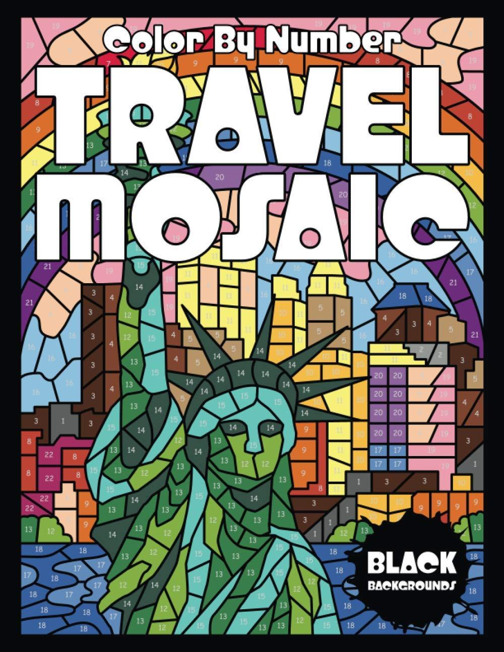 TRAVEL MOSAIC Color by Number (Black Backgrounds)