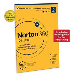 Norton 360 Deluxe 2022 | 5 Geräte | Antivirus | Unlimited Secure VPN & Passwort-Manager | 1 Jahr | PC/Mac/Android/iOS| Aktivierungscode in Originalverpackung