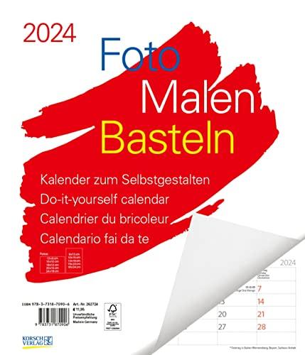 Foto-Malen-Basteln Bastelkalender weiß Notice groß 2024: Fotokalender zum Selbstgestalten. Do-it-yourself Kalender mit festem Fotokarton. Platz für Geburtstage/Notizen. Format: 30 x 35 cm