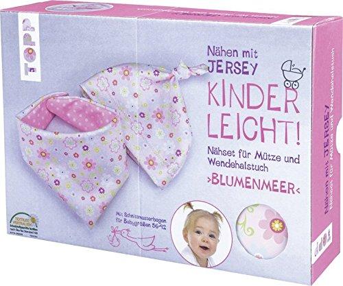 Nähen mit Jersey - Kinderleicht! Nähset Mütze und Wendetuch Blumenmeer: Anleitung und Material für eine Knotenmütze und EIN Wendedreieckstuch aus Jersey-Stoff für Mädchen zum Selbernähen