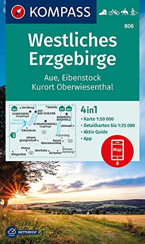 KOMPASS Wanderkarte Westliches Erzgebirge, Aue, Eibenstock, Kurort Oberwiesenthal: 4in1 Wanderkarte 1:50000 mit Aktiv Guide und Detailkarten inklusive ... Reiten. (KOMPASS-Wanderkarten, Band 806)