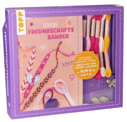 Kreativ-Set Zuckersüße Freundschaftsbänder. Mit Anleitungsbuch und Material: Anleitungsbuch, Knüpfgarn in 5 Farben (100% Baumwolle), Bändchenhalter, Anhänger in Herzform